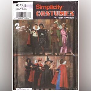 Simplicity 8274 Unisex Halloween Costumes Dracula, Robin Hood, Maid Marion EPC